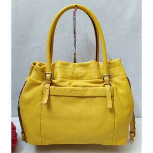 Kate Spade Yellow Pebbled Leather Drawstring Double Handle Satchel Shouder Bag